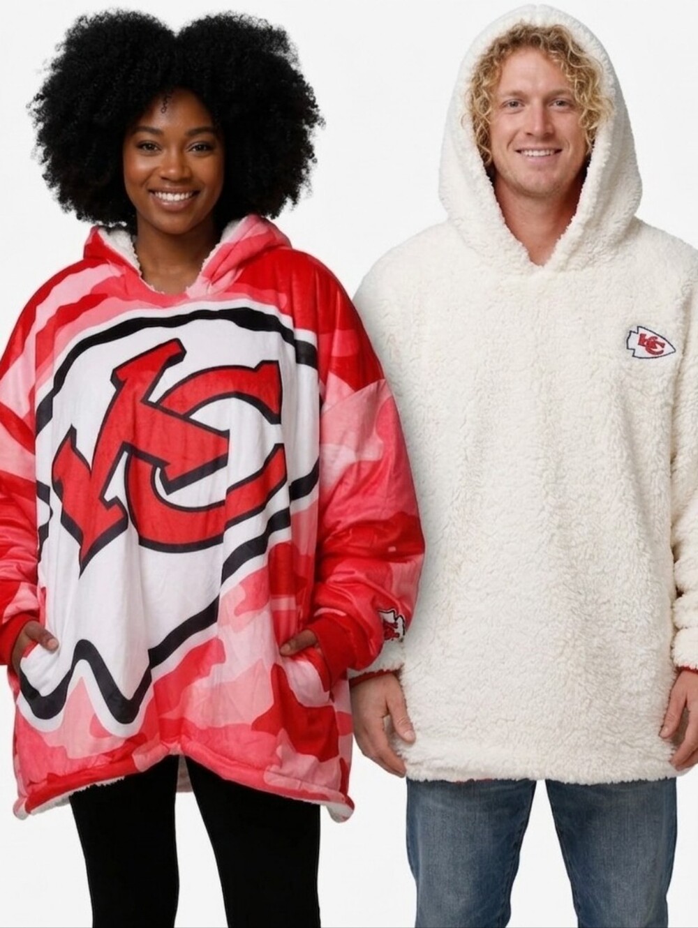 NFL Kansas City Chiefs Reversible Sherpa Hoodie Red Camo UNISEX ONE SIZE